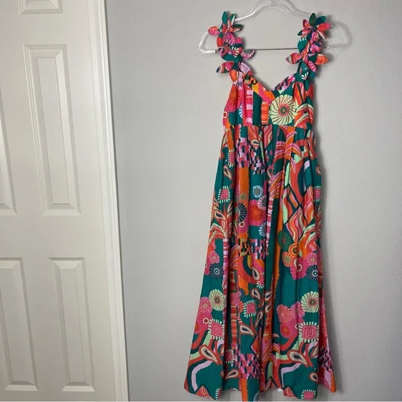 Farm Rio Pleated Palm Midi Dress Tropical - Picture 3 of 16